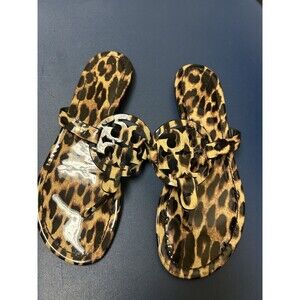 Tory Burch Miller Natural Leopard Patent Leather Sandals Women Size 7